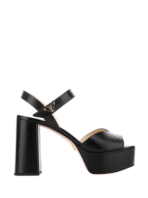 Prada Logo Plaque Platform Sandals