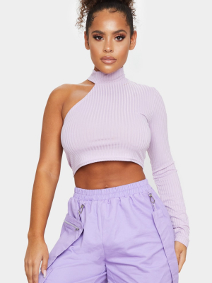 Lilac Cut Out One Sleeve Ribbed Crop Top