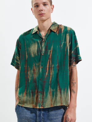 Raga Man Green Tie-dye Short Sleeve Button-down Shirt