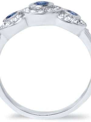 Pompeii3 3/4ct Three Stone Treated Blue Diamond Engagement Ring 14k White Gold Halo Bezel