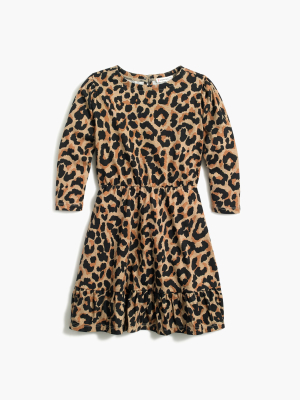 Girls' Long-sleeve Leopard Knit Dress