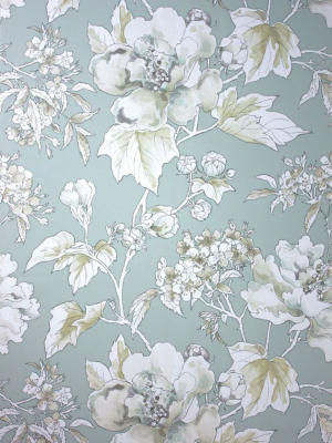 Benington Wallpaper In Grey And Turquoise From The Woodsford Collection By Nina Campbell