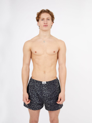 Leopard Print Woven Boxers Grey