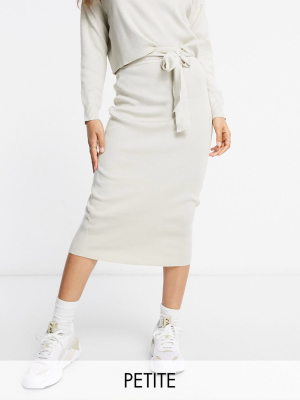 Missguided Petite Coordinating Knitted Midi Skirt With Tie Waist In Oatmeal