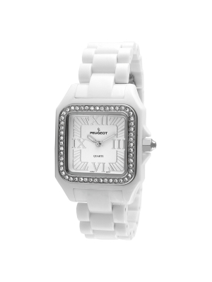 Women's Peugeot Crystal Bezel Acrylic Watch With Crystals From Swarovski - White