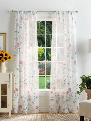 Set Of 2 Martha's Garden Print Sheer Curtain Panels White - Martha Stewart