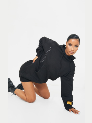 Black Limited Edition Slogan Hoodie Sweater Dress