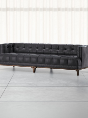 Byrdie Black Leather Modern Tufted Sofa