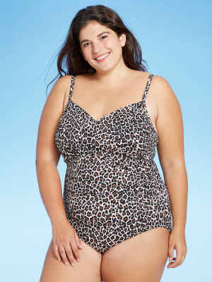 Women's Plus Size Twist-front Over The Shoulder One Piece Swimsuit - Aqua Green® Neutral