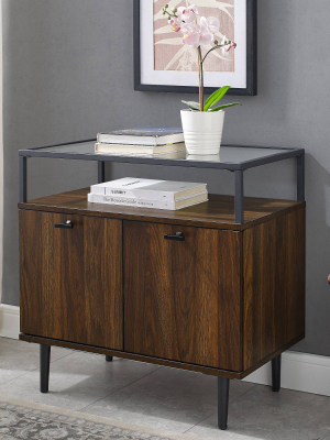 Modern Glass Top 2 Door Side Table - Saracina Home