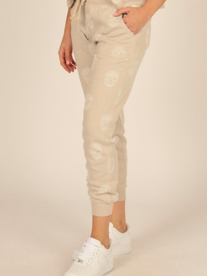 Tan Skull Print Burnout Joggers