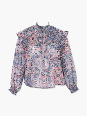 Plus Size Paisley Print Smocked Top