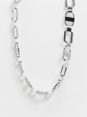 Asos Design Necklace In Tab Chain Link In Silver Tone