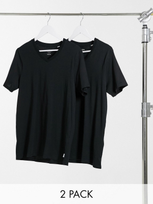 Jack & Jones Essentials 2 Pack Slim Fit V-neck T-shirt In Black