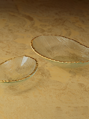 Clear Textured Bowl W/jagged Gold Rim