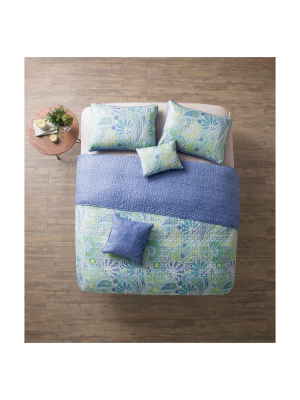 Blue Reversible Harmony Quilt Set (queen) - Vcny