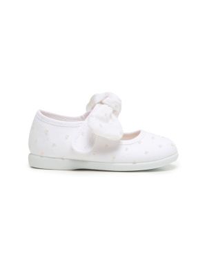 Swiss-dot Bow Mary Janes In White