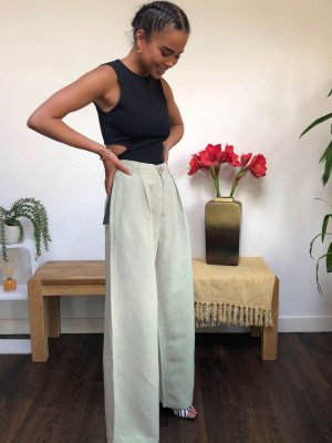 & Other Stories Linen Wide Leg Pants In Dusty Green