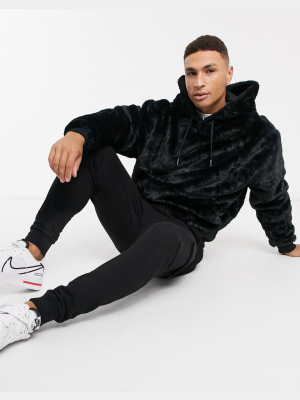 Asos Design Oversized Faux Fur Hoodie In Black