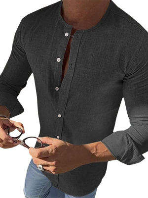 Pologize™ Mandarin Collar Long Sleeve Button Shirt