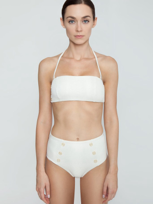 Tallis Side Button Bandeau Bikini Top - Ivory/gold