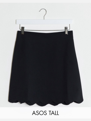 Asos Design Tall Tailored A-line Mini Skirt With Scallop Hem