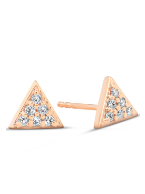 Pompeii3 14k Rose Gold Triangle Pave 1/10ct Diamond Spike Studs Womens Earrings