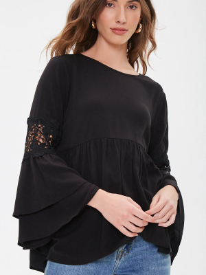 Bell Sleeve Crochet-panel Top