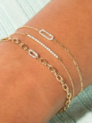 Pave Paperclip Figaro Bracelet