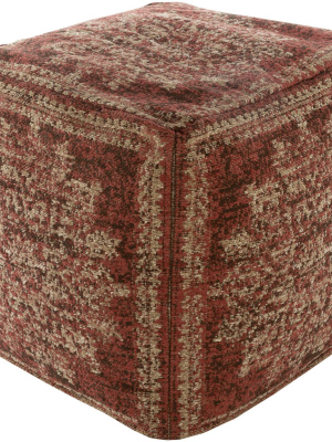 Lendon Jacquard Pouf In Dark Coral