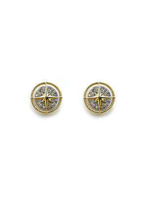 Compass Studs In 14k Gold And Oxidized Silver With Pave Diamonds