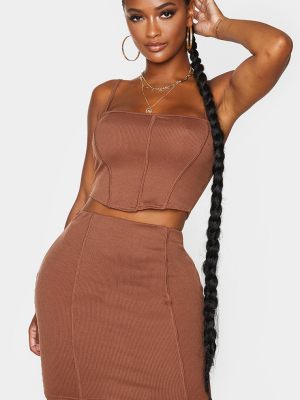 Shape Mocha Rib Corset Detail Strappy Crop Top