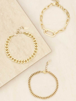 Chain Game 18k Gold Plated Bracelet Set Of 3