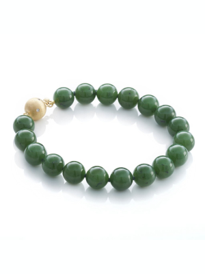 10mm Green Nephrite Jade & Gold Bracelet