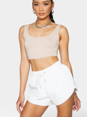 White Quilted Casual Sweat Short