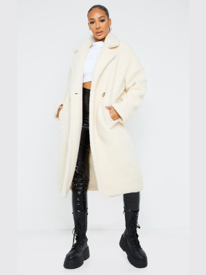 White Borg Lapel Drop Arm Maxi Coat