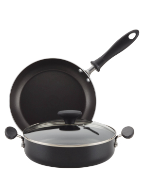 Farberware 3pc Nonstick Aluminum Reliance Covered Sauteuse And Open Skillet Cookware Set Black