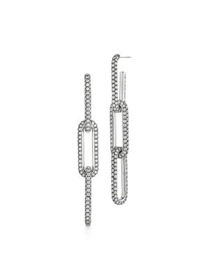 Saxon 18k All Diamond Elongated Chain Link Earrings
