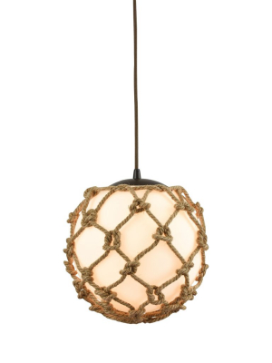 Coastal Inlet 1-light Mini Pendant In Oiled Bronze With Rope And Opal Glass