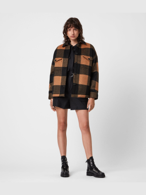 Luella Wool Blend Sherpa-lined Check Jacket Luella Wool Blend Sherpa-lined Check Jacket