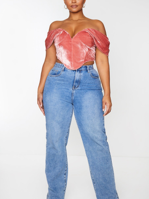 Plus Dusty Pink Velvet Bardot Corset Top