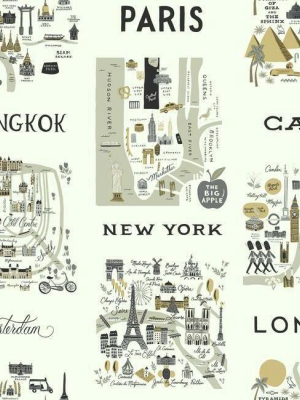 City Maps Wallpaper In Grey And Gold From The Rifle Paper Co. Collection By York Wallcoverings