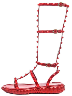Thorn Red Stud Caged Open Toe Gladiator Boot