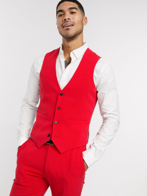 Asos Design Super Skinny Suit Suit Vest In Bright Red In Four Way Stretch