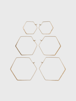 Hexagon In Worn Gold Hoop Earring Set 3pc - Universal Thread™ Gold