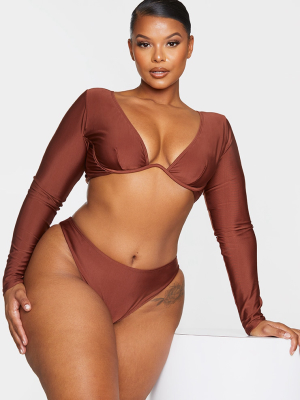 Plus Chocolate Brown Cup Detail Long Sleeve...