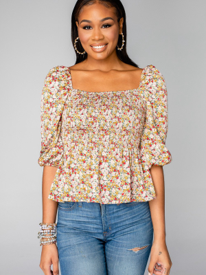 Buddylove Gwendolyn Smocked Peplum Top - Orchard