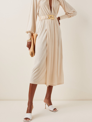 Mika Cape-effect Belted Crepe Dress