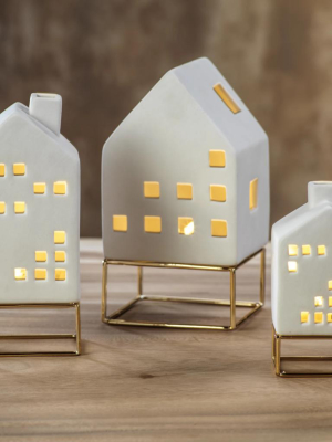 Led Ceramic House On Gold Metal Base