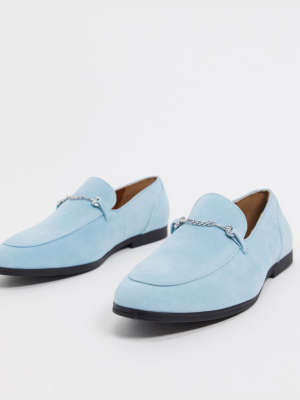 Asos Design Loafers In Blue Faux Suede With Snaffle Detail